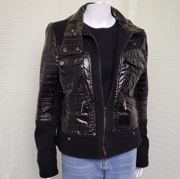 Y2K Retro ROCAWEAR Moto Style Jacket w/Mixed Fabrics, Ruching in Black Women's M - Picture 8 of 12
